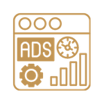 Icono de gestión y administración de anuncios en internet y pauta publicitaria
